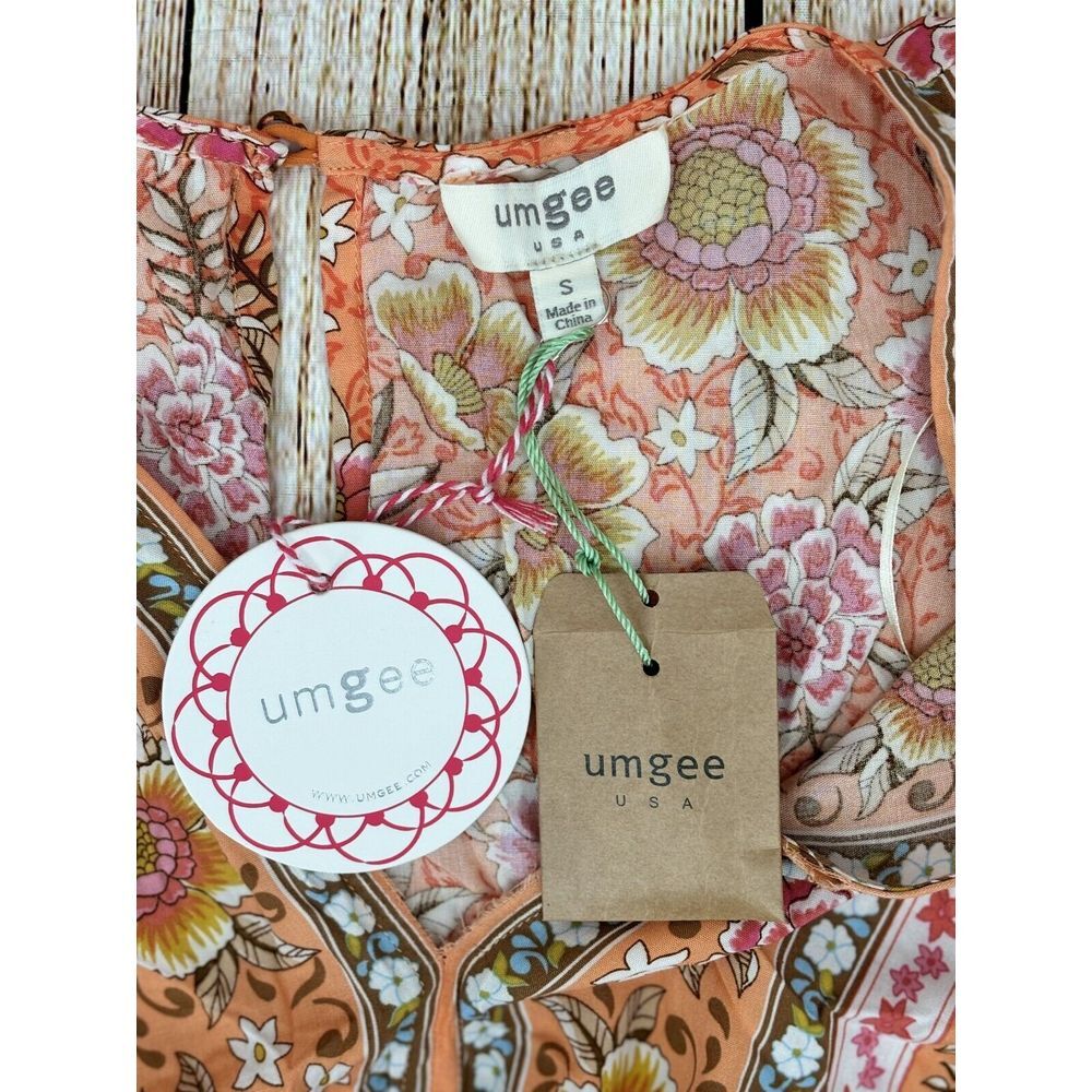 Umgee Size Small Tangerine Orange Floral Print Hi Low Midi Dress Boho Beach NWT - Picture 3 of 9